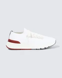 Brunello Cucinelli Sneakers aus Strick mit Leder Weiss