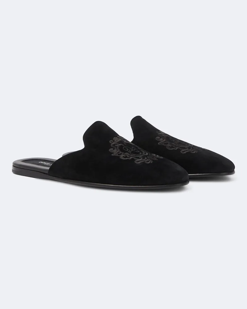 Dolce & Gabbana Bestickte Slippers aus Veloursleder Blau
