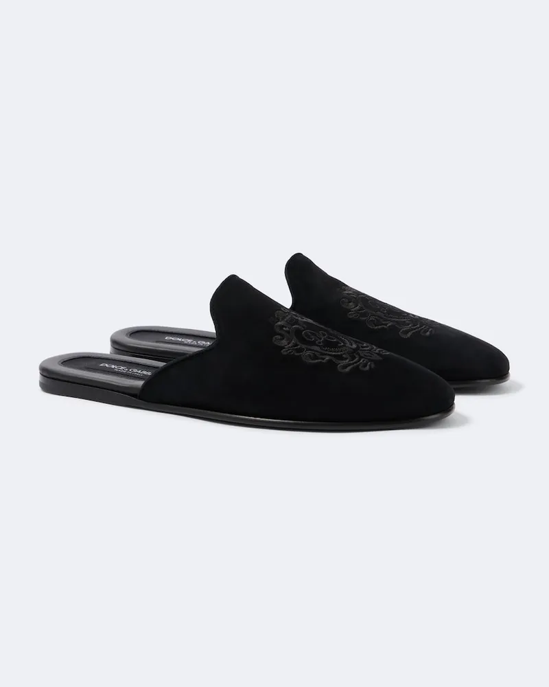 Dolce & Gabbana Bestickte Slippers aus Veloursleder Blau