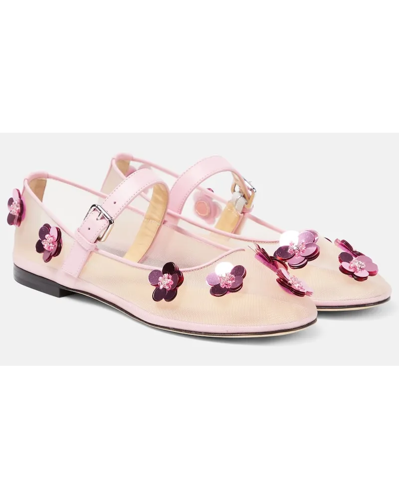 Mach & Mach Verzierte Mary-Jane-Ballerinas mit Leder Pink