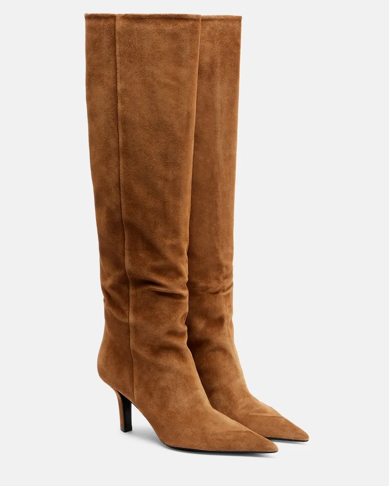 Amina Muaddi Stiefel Christine 80 aus Veloursleder Braun