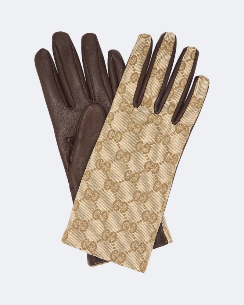 Gucci Handschuhe GG Canvas aus Leder Braun