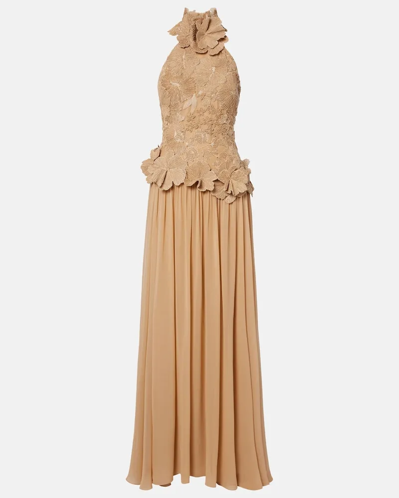 Elie Saab Bestickte Robe aus Tüll Beige