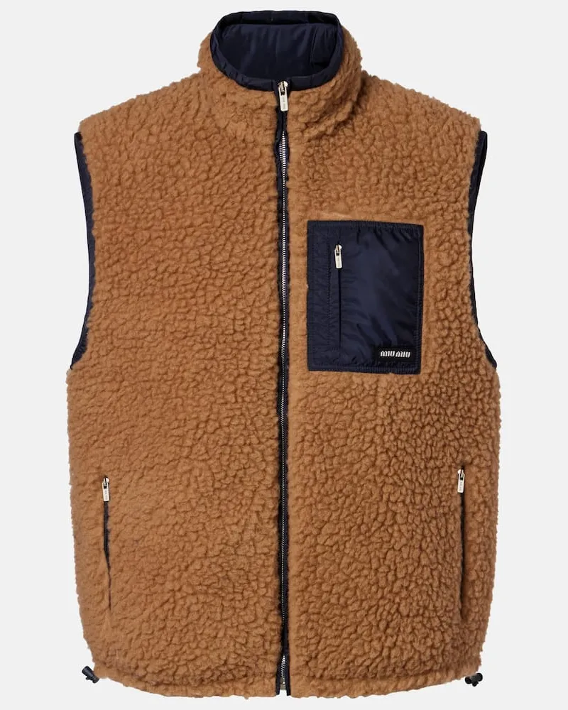 Miu Miu Daunenweste aus Teddyfleece Braun