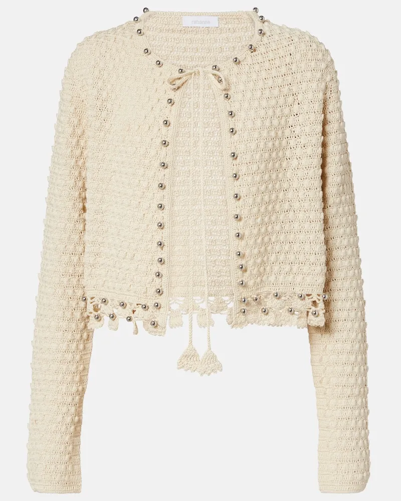 Paco Rabanne Verzierter Cardigan aus Häkelstrick Beige