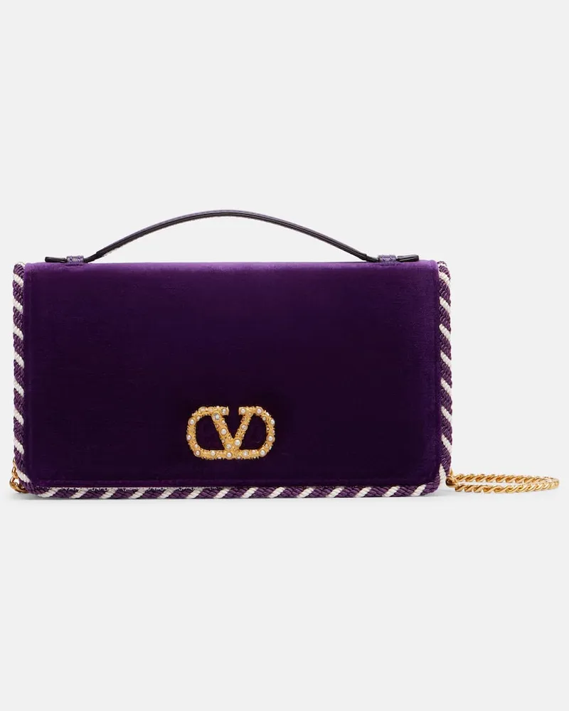 Valentino Garavani Schultertasche VLogo Mini aus Samt Violett