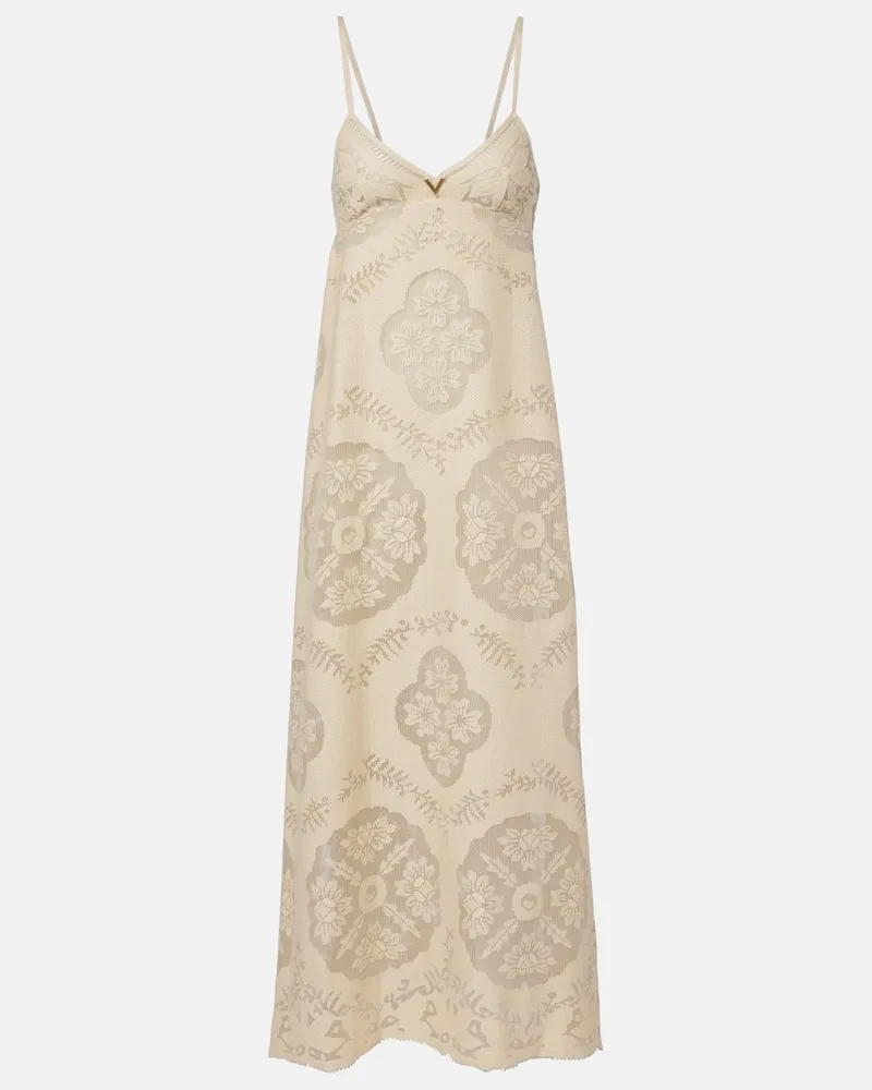 Valentino Garavani Maxikleid VGold aus einem Baumwollgemisch Beige