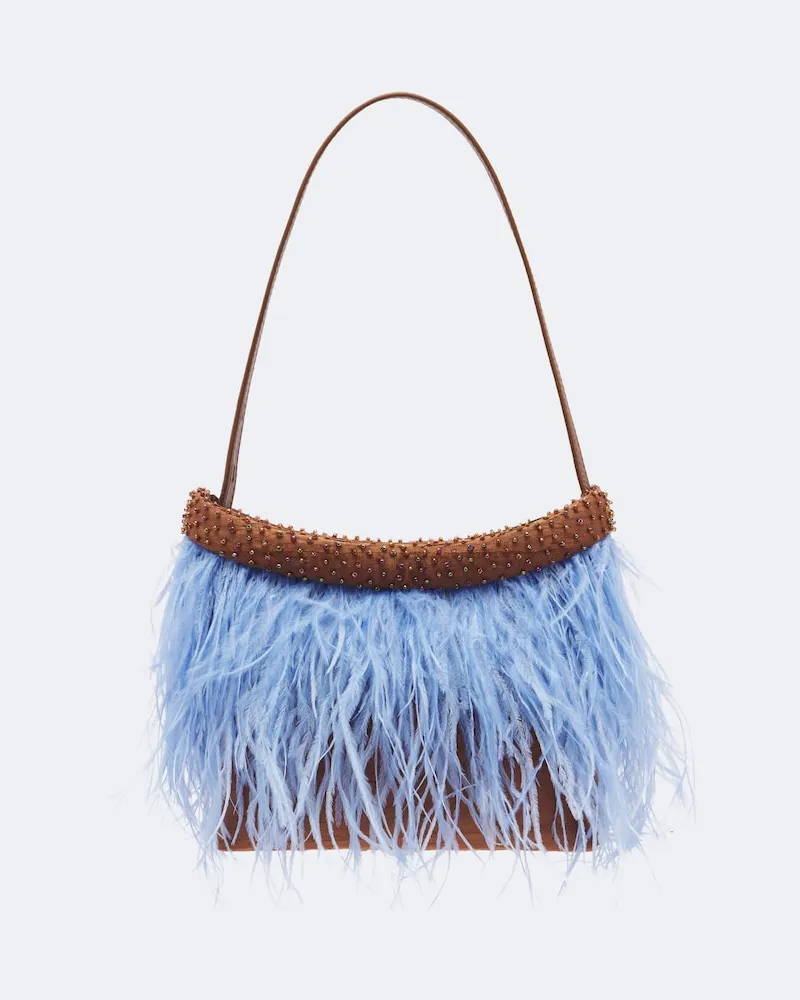 STAUD Schultertasche Winslow mit Federn Blau