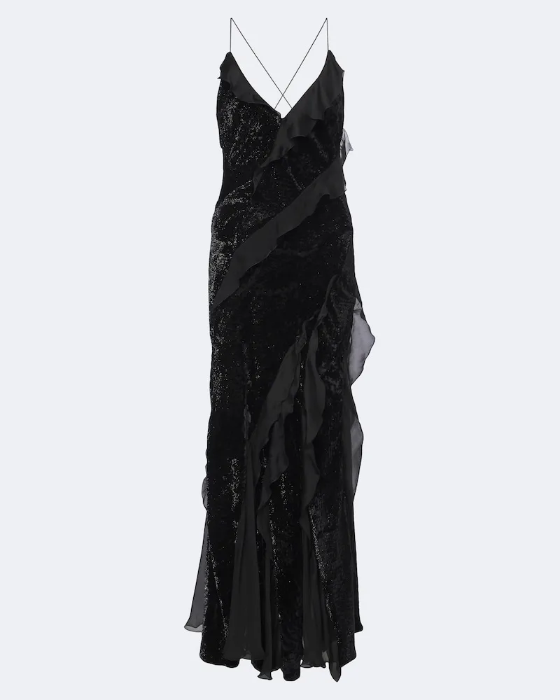 Roberto Cavalli Verzierte Robe aus Samt Schwarz