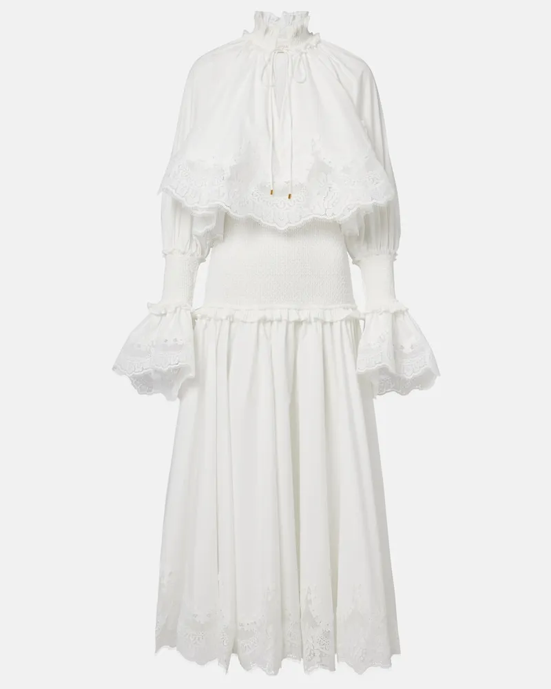 Zimmermann Maxikleid Alchemy aus Baumwollpopeline und Spitze Weiß