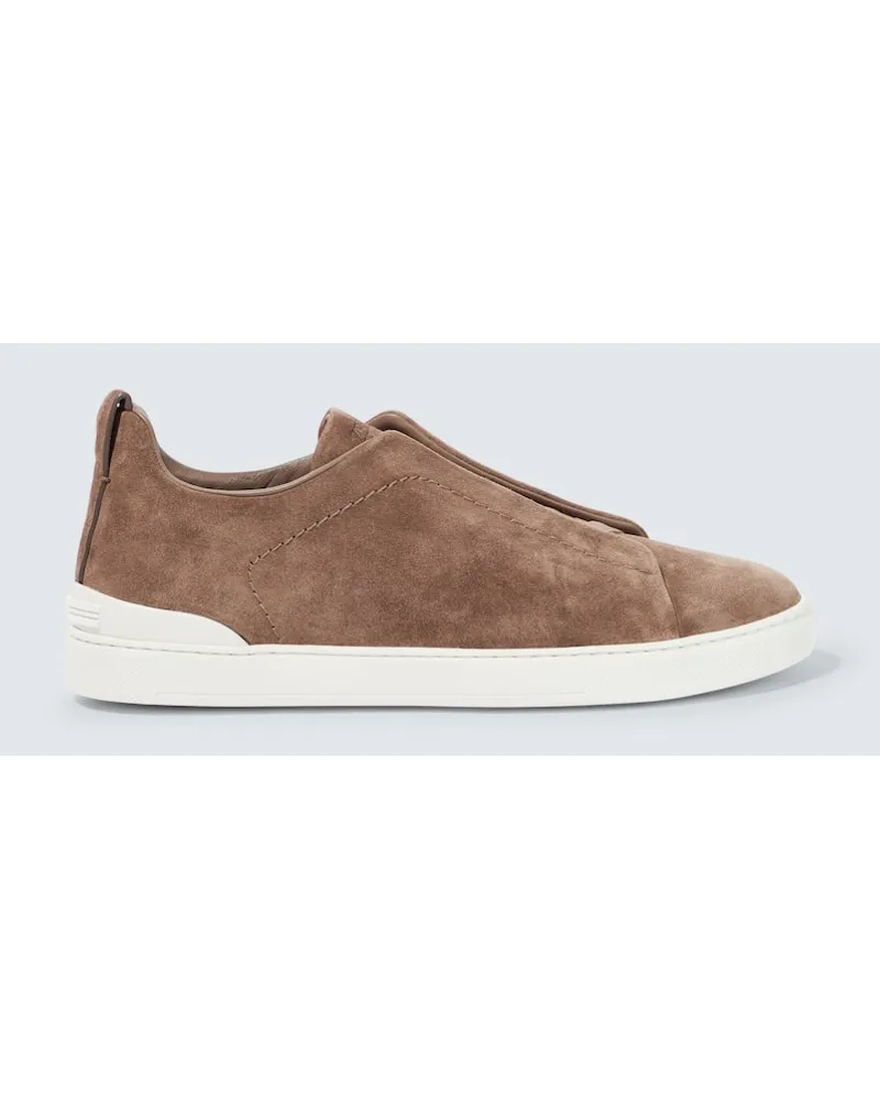 Ermenegildo Zegna Slip-On Sneakers Triple Stitch aus Veloursleder Beige