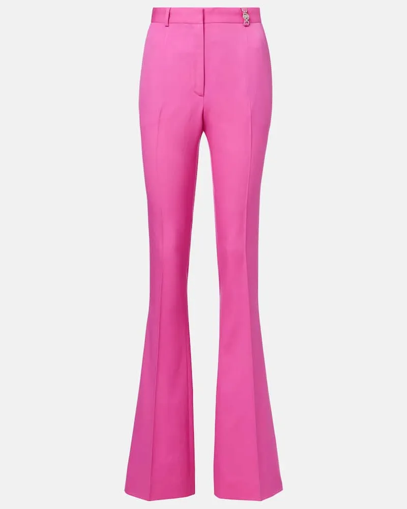 Versace Verzierte High-Rise-Schlaghose aus Wolle Rosa