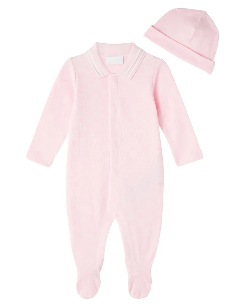 Gucci Baby Set aus Strampler und Mütze GG Rosa