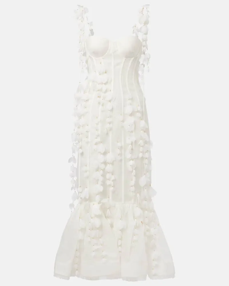 Zimmermann Cocktailkleid Dawning aus Leinen und Seide Weiß