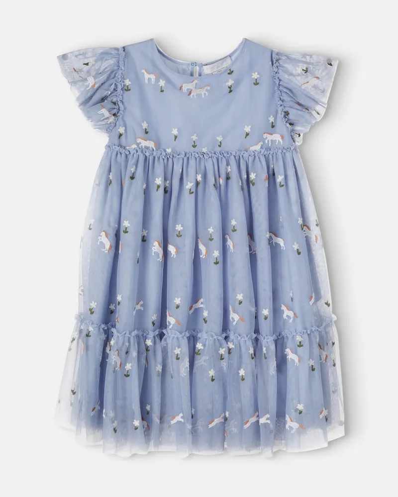Stella McCartney Kids Besticktes Kleid aus Tüll Blau