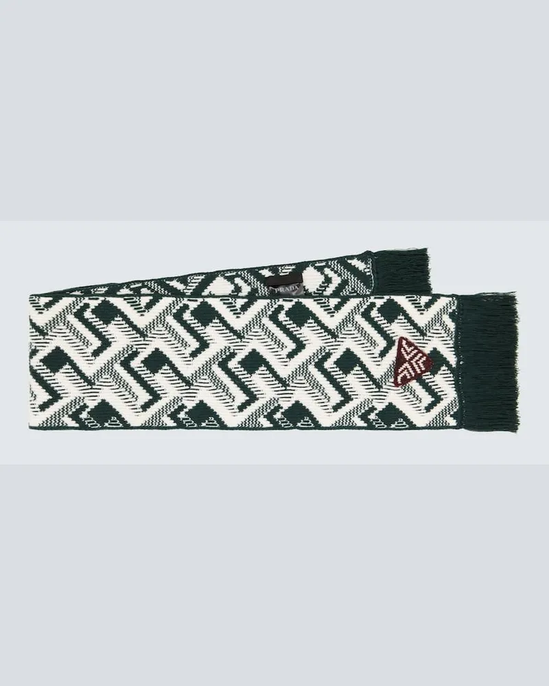 Prada Schal aus Wolle und Kaschmir-Jacquard Grün