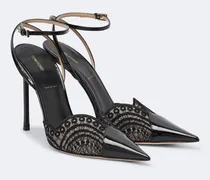 Slingback-Pumps aus Spitze und Leder
