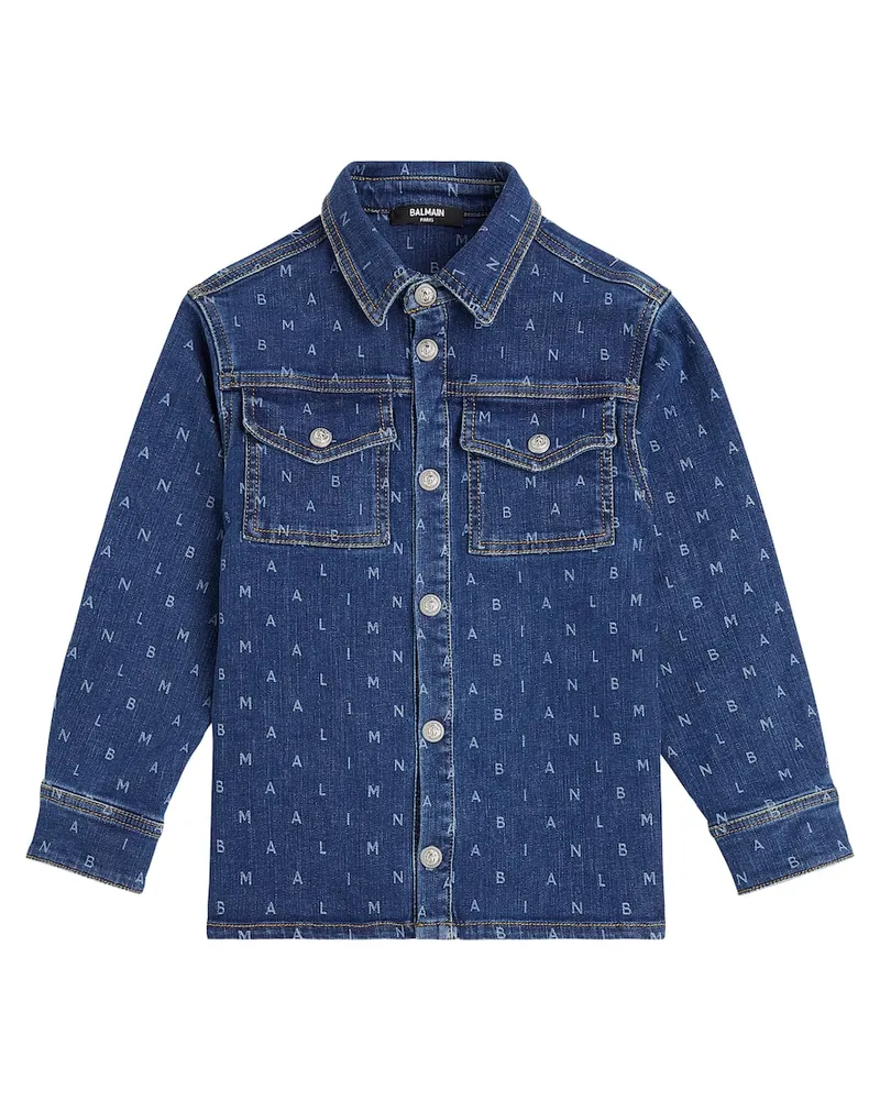 Balmain Bedrucktes Jeanshemd Blau