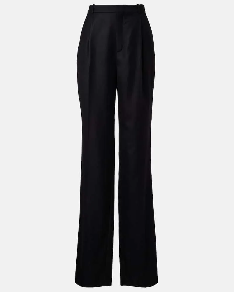 Saint Laurent Gerade High-Rise-Hose aus Kaschmir Schwarz