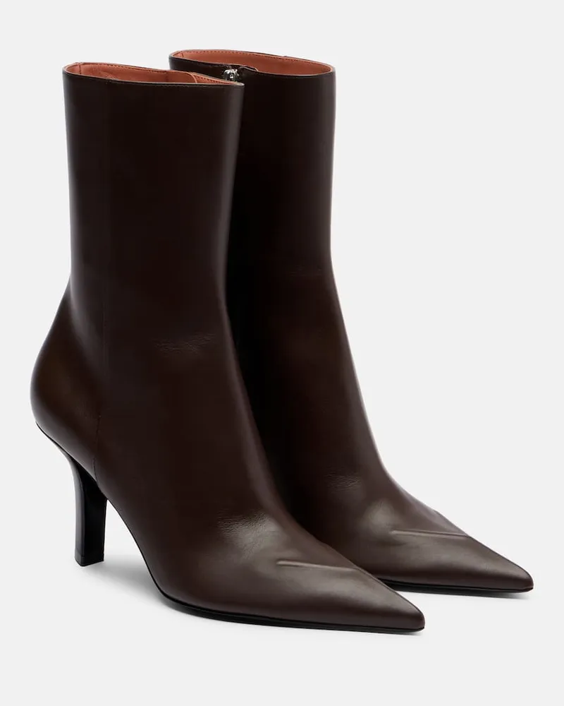 Amina Muaddi Ankle Boots Christine 80 aus Leder Braun
