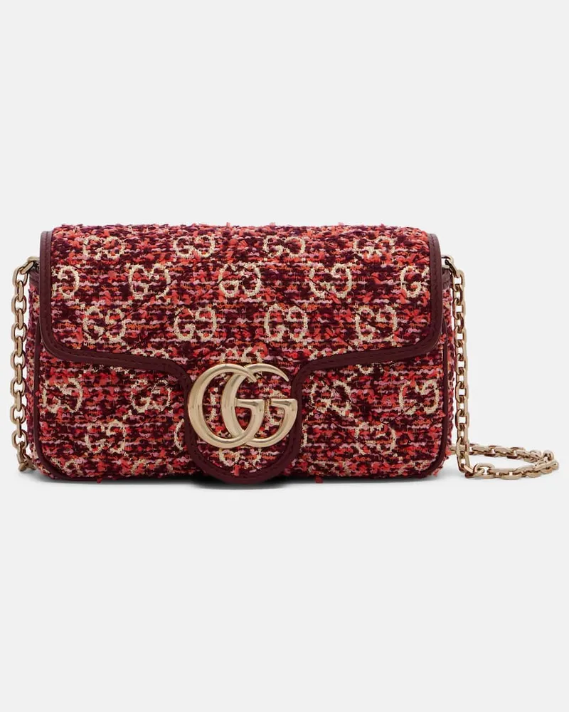 Gucci Schultertasche GG Marmont Mini aus Tweed Multicolor