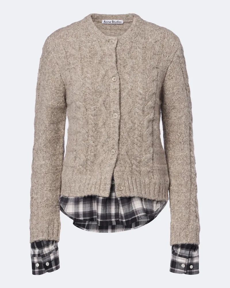 Acne Studios Cardigan aus Strick und Baumwollflanell Beige