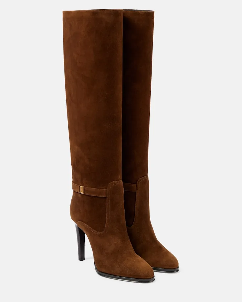 Saint Laurent Stiefel Diane 100 aus Veloursleder Braun