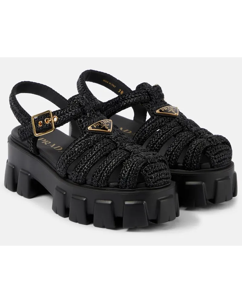 Prada Plateausandalen Monolith Schwarz