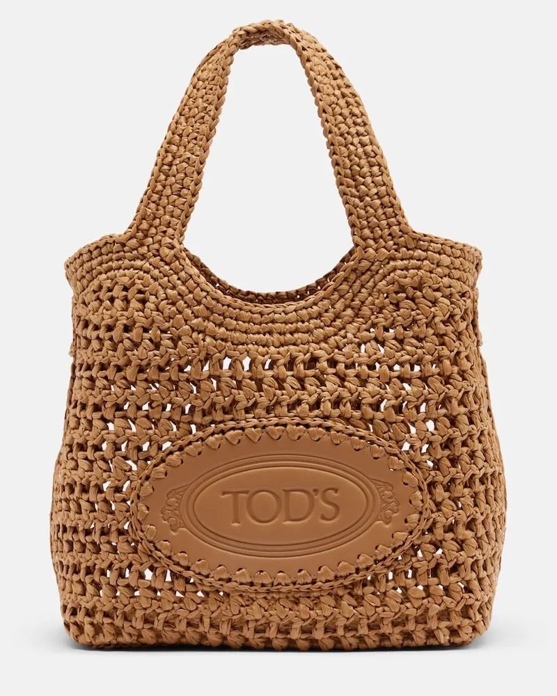 TOD'S Tote Bag aus Raffiabast mit Leder Braun