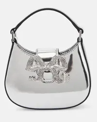 Self-Portrait Tote The Bow Micro aus Metallic-Leder Silber