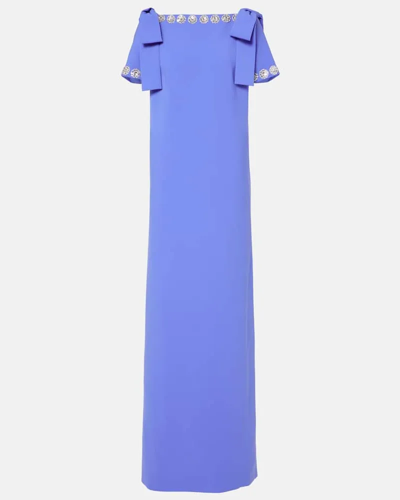Carolina Herrera New York Bestickte Robe aus Crêpe Blau