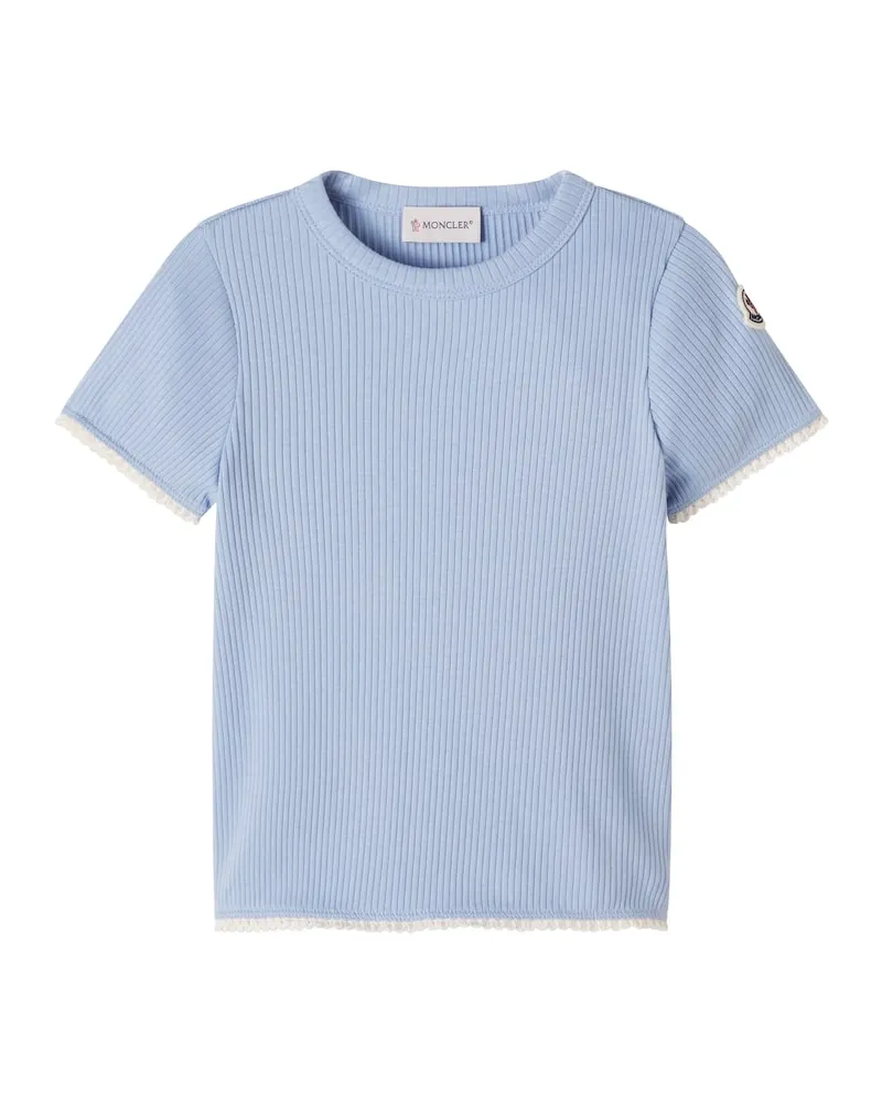 Moncler Verziertes T-Shirt aus Baumwolle Blau