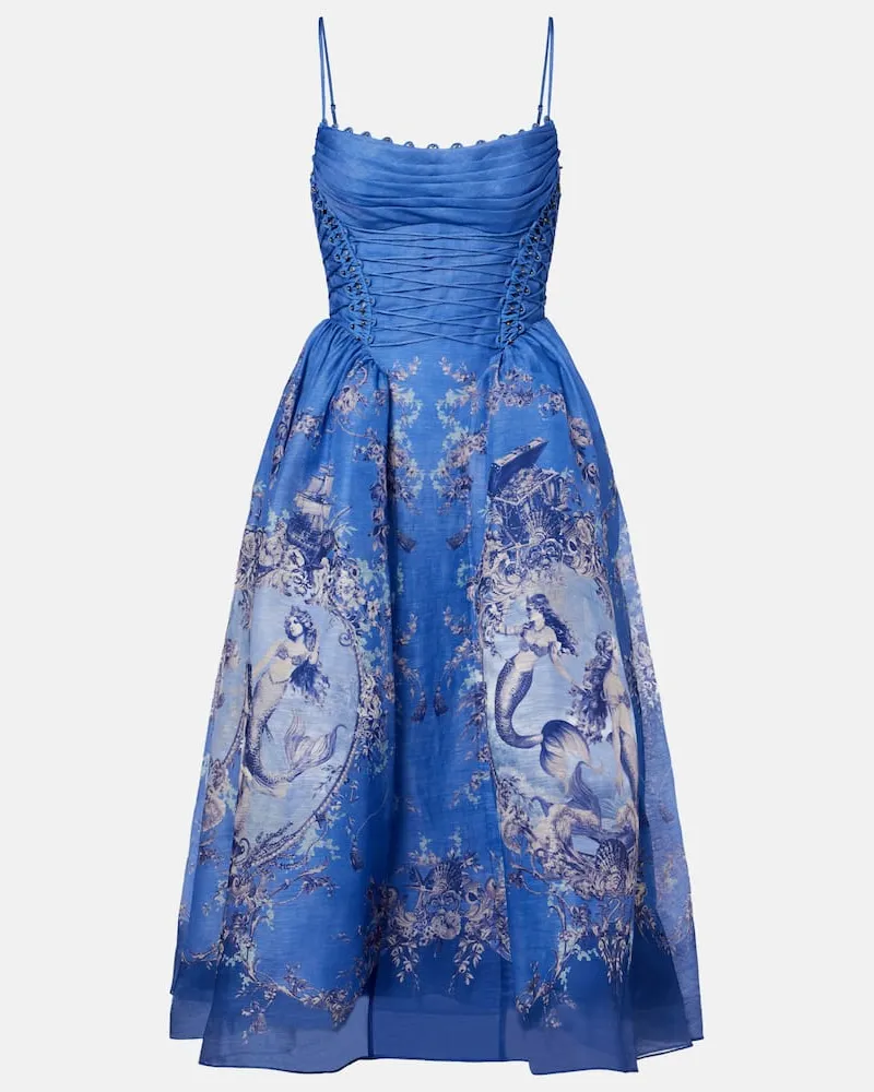 Zimmermann Bustier-Kleid Rebellion aus Leinen und Seide Blau