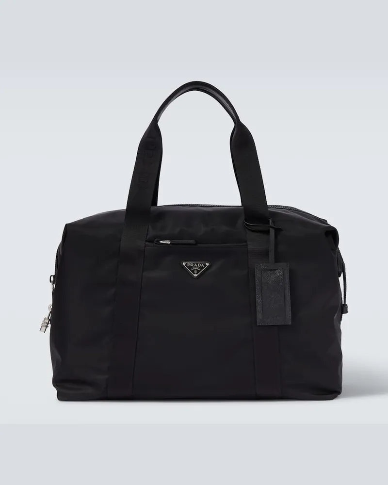 Prada Weekender aus Re-Nylon mit Lederbesatz Schwarz