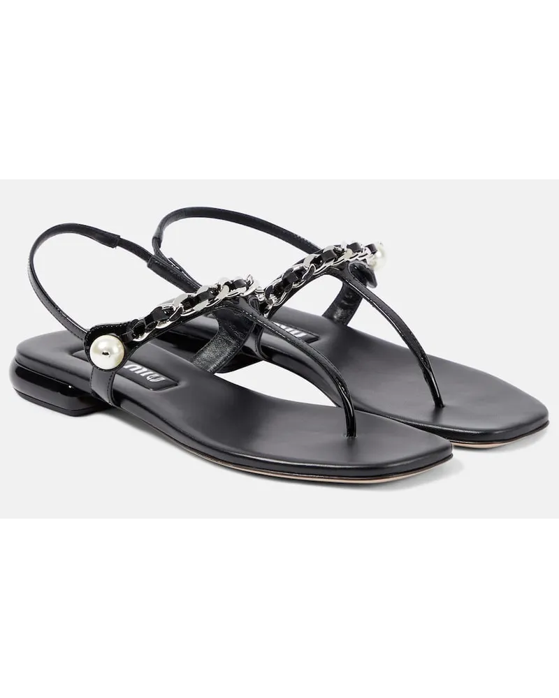 Miu Miu Verzierte Sandalen aus Lackleder Schwarz