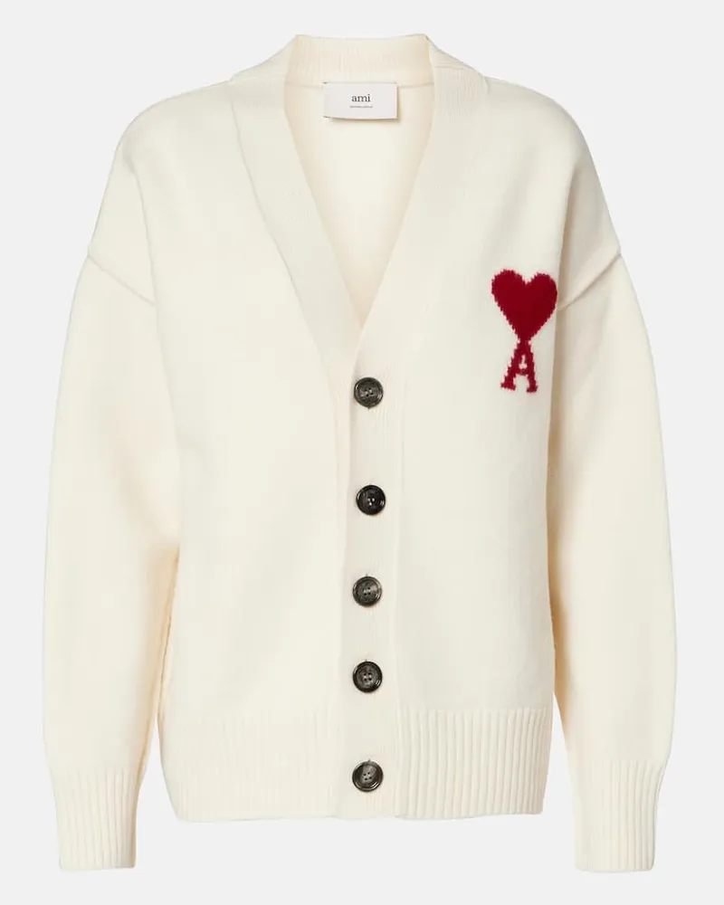 AMI Paris Cardigan Ami de Cœur aus Schurwolle Weiß