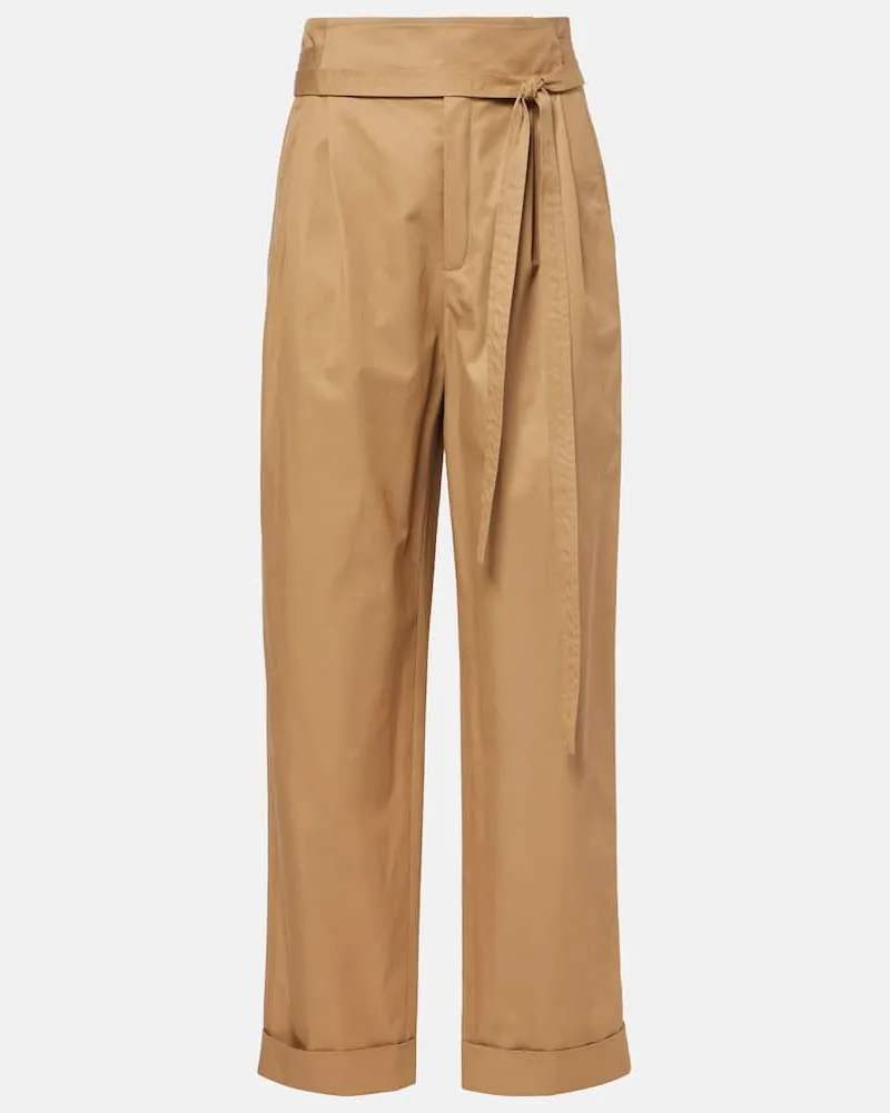 Saint Laurent Gerade Hose aus Baumwollpopeline Beige