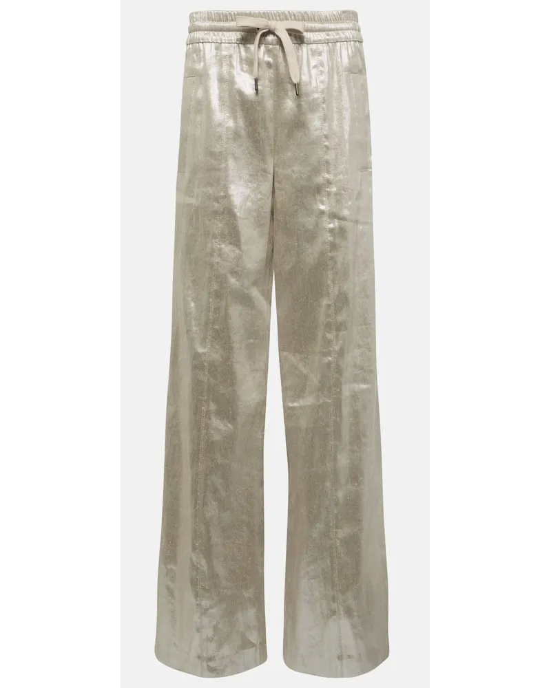 Brunello Cucinelli Weite Hose aus einem Leinengemisch Silber