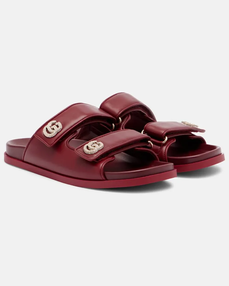 Gucci Sandalen GG aus Leder mit Kristallen Burgund