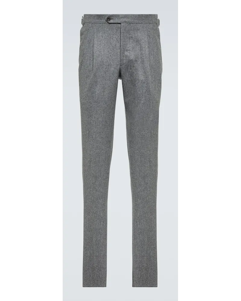 Thom Sweeney Schmale Hose aus Wollflanell Grau