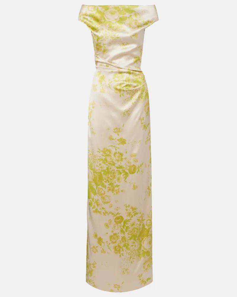 Erdem Bedruckte Robe aus Satin Weiß