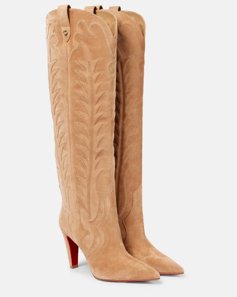 Christian Louboutin Stiefel Santia Botta 85 aus Veloursleder Beige