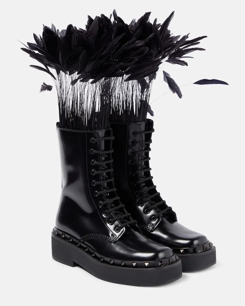 Valentino Garavani Schnürstiefel Rockstud M-Way aus Leder Schwarz