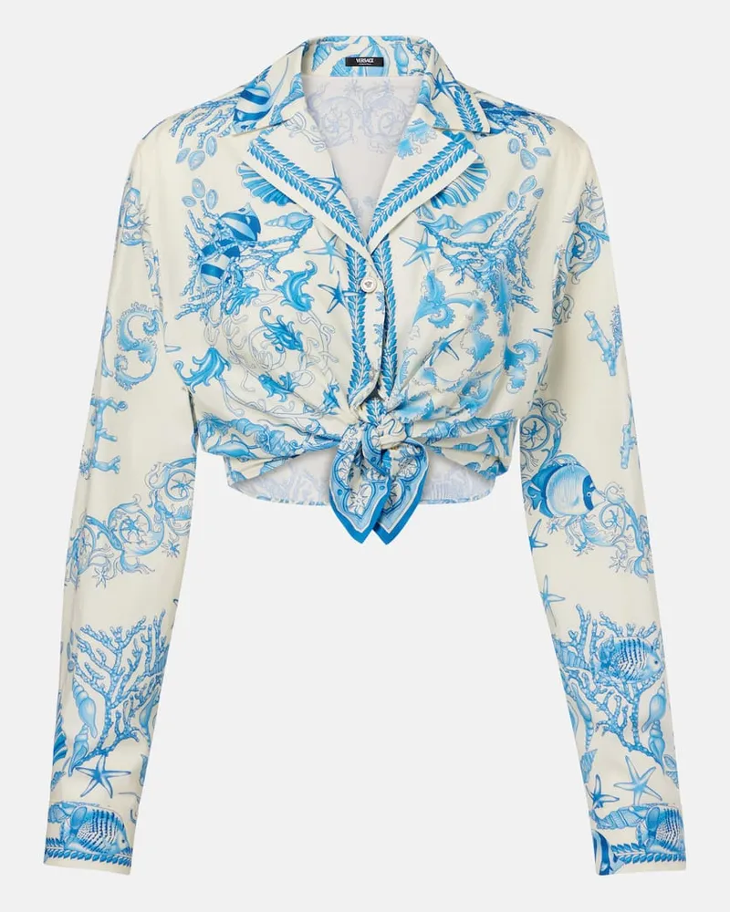 Versace Cropped-Top Underwater Barocco Blau