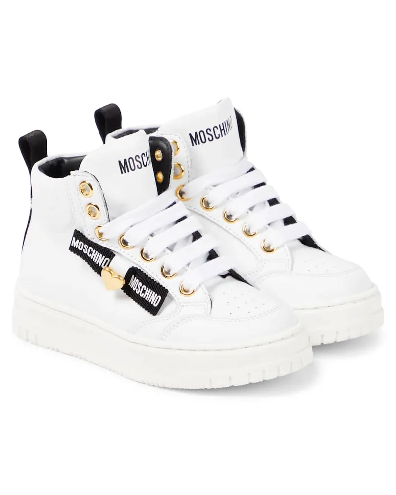 Moschino High-Top Sneakers aus Leder Weiß
