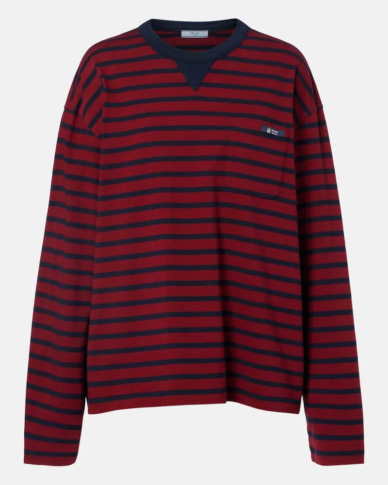 Prada Longsleeve aus Baumwoll-Jersey Burgunderrot