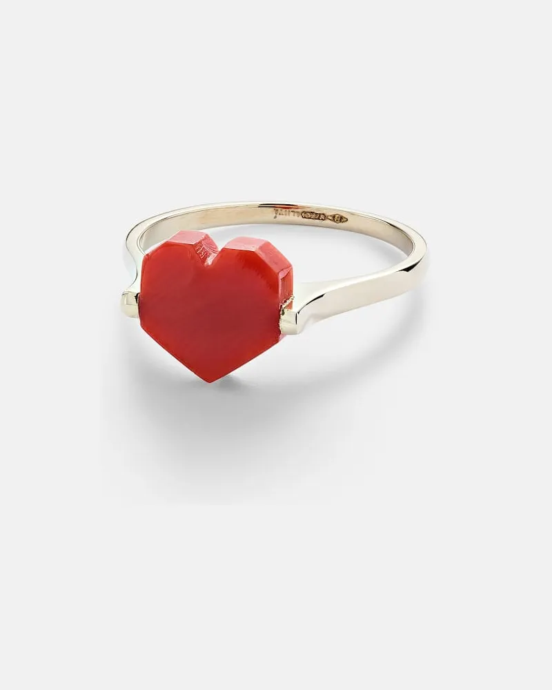 Aliita Ring Corazon Mini aus 9kt Gelbgold mit Koralle Gold