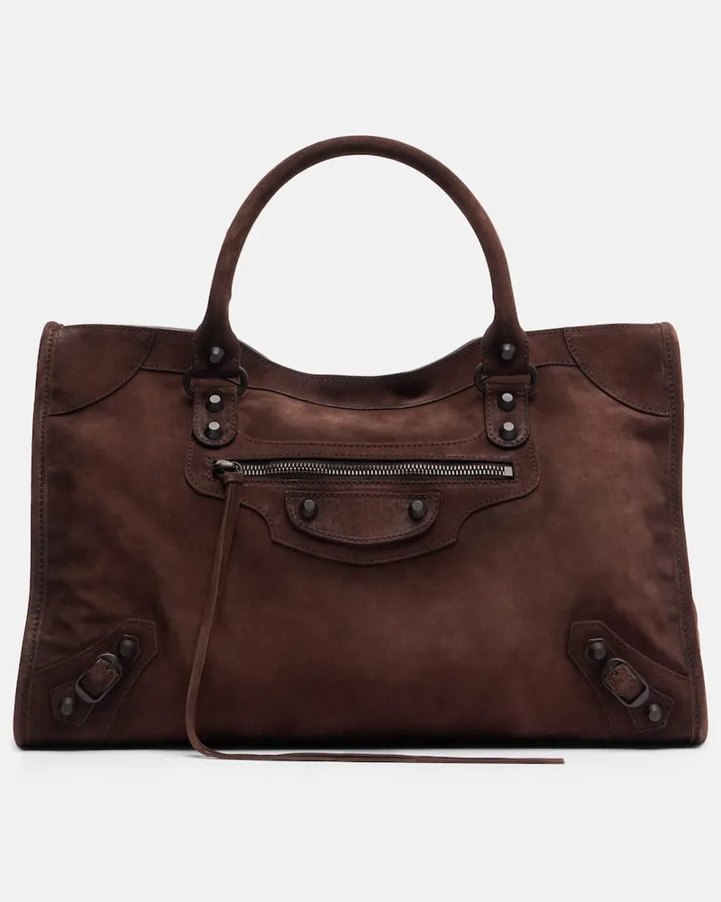 Balenciaga Tote Bag Le City Medium aus Veloursleder Braun