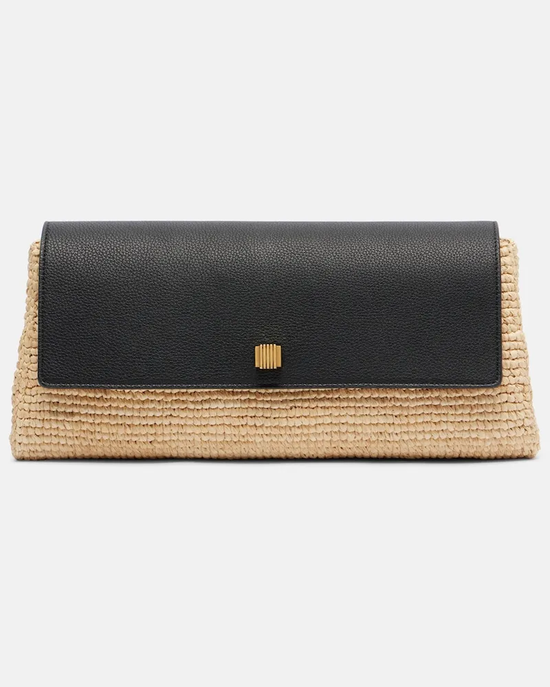 KHAITE Clutch Audrey aus Raffiabast mit Leder Beige