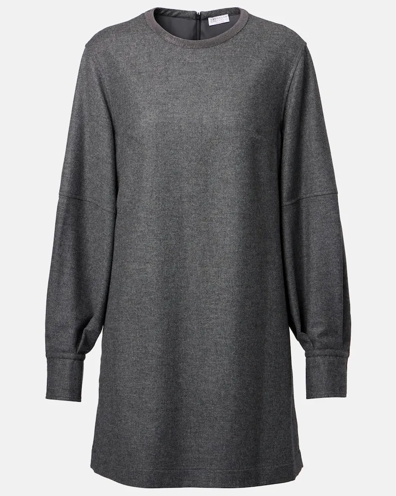 Brunello Cucinelli Minikleid aus Wolle und Kaschmir Grau